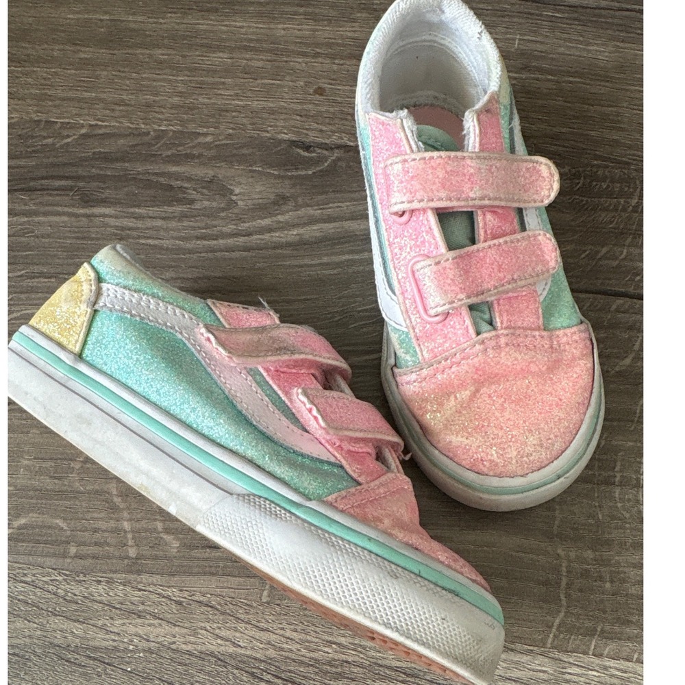 Vans Toddler Glitter Rainbow Hook and Loop Sneakers Size 9